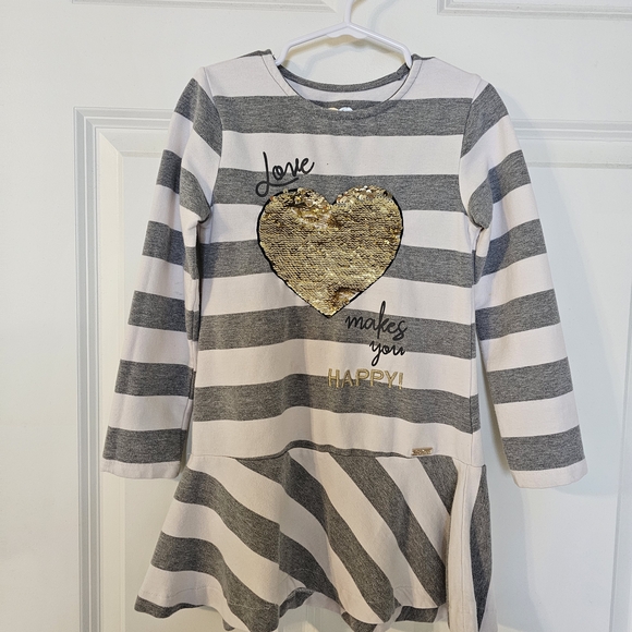 Toddler Striped Dress with Gold Heart Design, 4-5 Year Old - Picture 1 of 6